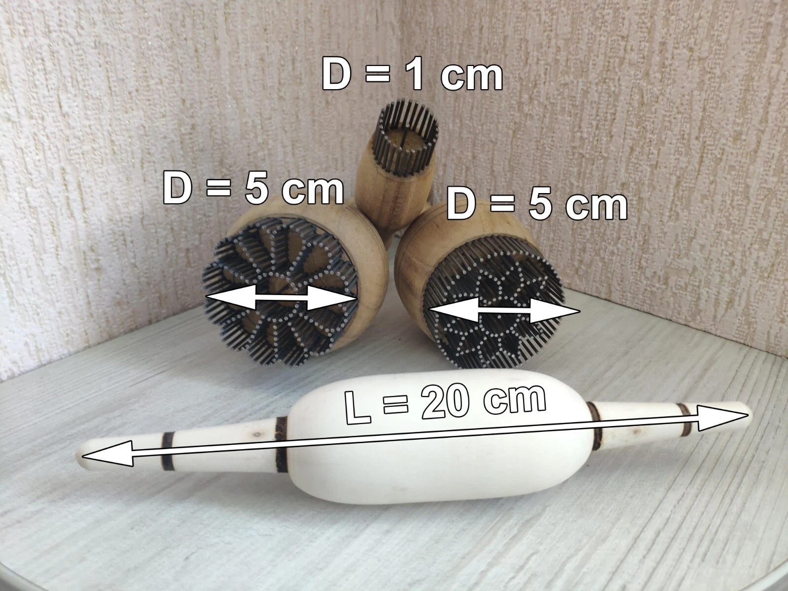 Set of 3 Unique Bread Stamps – Uzbek Traditional Baking Tools + rolling pin