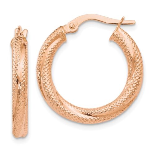 3mm Twisted Textured Round Hoops in 10k Rose Gold, 20mm (3/4 Inch) - 第 1/4 張圖片