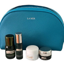 La Mer 4 Piece Skincare Travel Set with a Blue Travel Pouch -NEW