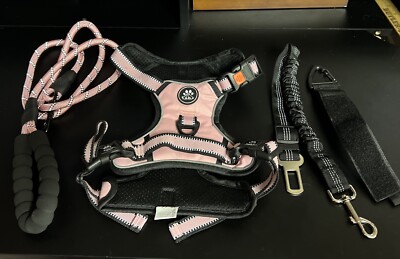 No Pull Dog Pet Harness Sz Large Pink Control Vest Leash Reflective Seatbelt