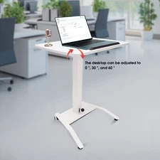 Adjustable 10??-30?? Rolling Podium Desk Standing Lifting Computer  Desk White