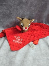 My First Rudolph Red Nosed Reindeer Red Security Lovey Blanket and Rattle