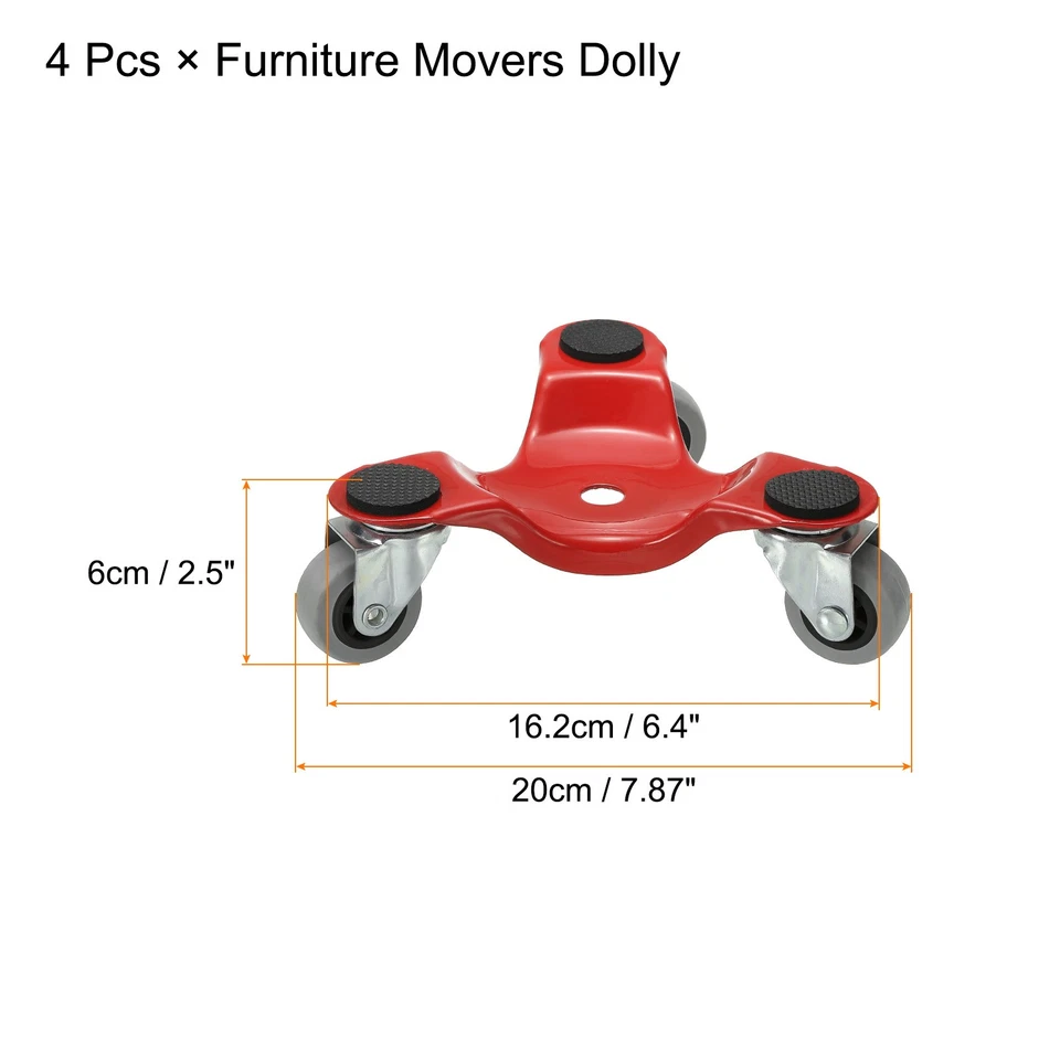 Möbelroller, 4er-Pack Möbel Dreieck Transportroller mit 3 Rädern, Rot - Bild 2 von 4