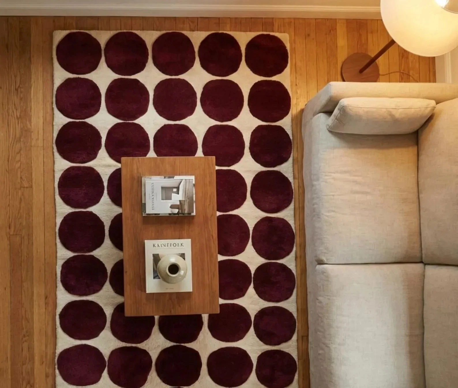 Burgundy Rug, Polka Dot Area Rug, Hand Tufted Wool Rug, Rug for living room 8x12