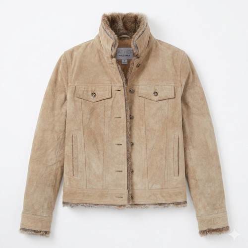 VTG Wilsons Leather Maxima Suede Jacket Women Tan Faux Fur Lined Y2K Boho Size S - Image 1