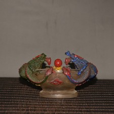 Chinese Old Peking Glass Painted Carved Exquisite Coiled Dragon Brush Washer 847