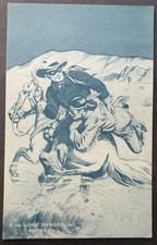 Vintage 1940s Lone Ranger Arcade Card Blue Tint Action Scene Silver