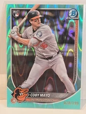 COBY MAYO 2025 BOWMAN CHROME ROOKIES AQUA RAYWAVE ORIOLES RC /199 Q3882