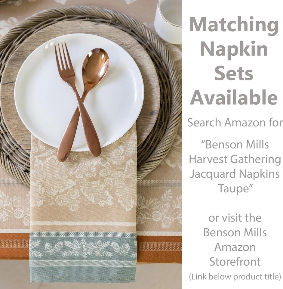 Harvest Gathering Jacquard Table Cloth 60"x84" Taupe - Image 4 of 4