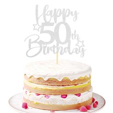 50th Birthday Cake Topper Silver Glitter Star Pattern Party Decor 1 PCS