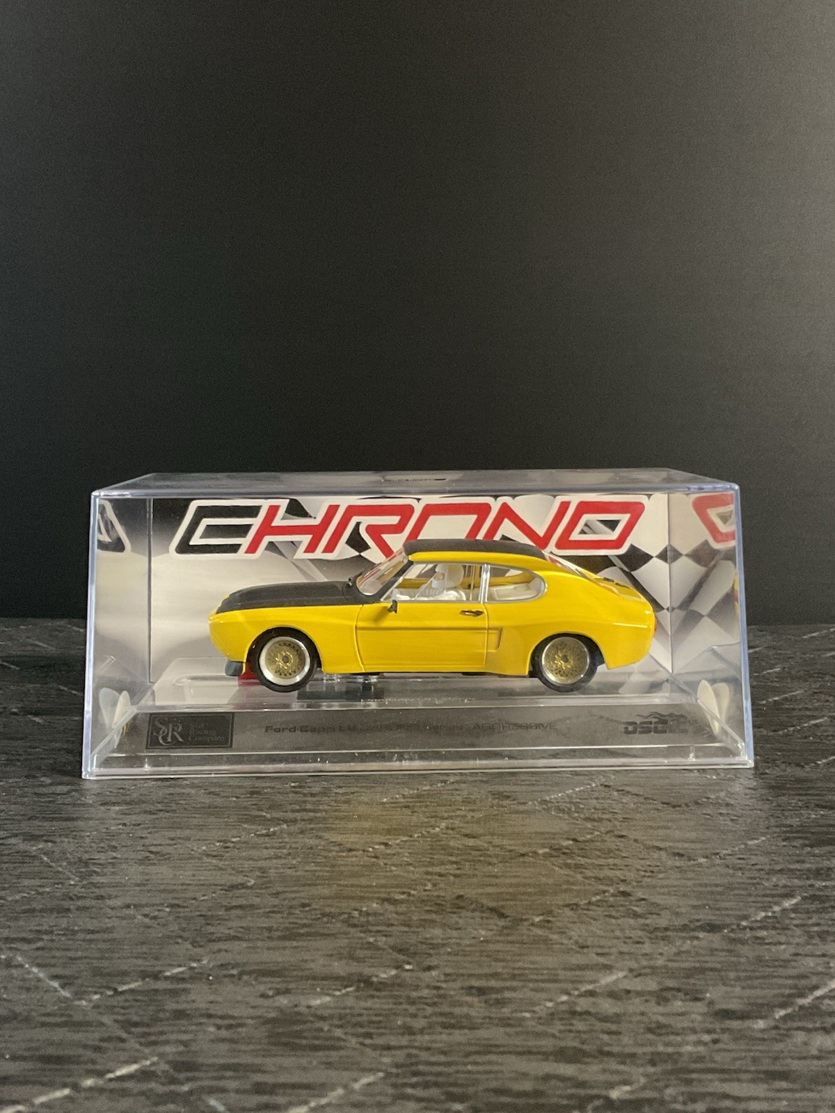 SRC OSC 50401 Ford Capri LV Aggressive Chrono Series Yellow 1/32 Slot Car