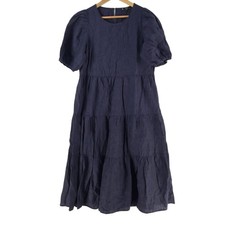 Target Dress Womens 10 Blue Linen Round Neck Short Sleeve Swing Midi 131741