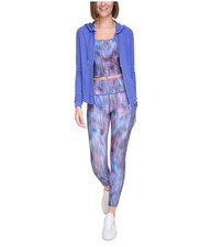 Calvin Klein Womens Ruched Sleeve Zip Hoodie Sweatshirt, blue, Plus Size, 3X