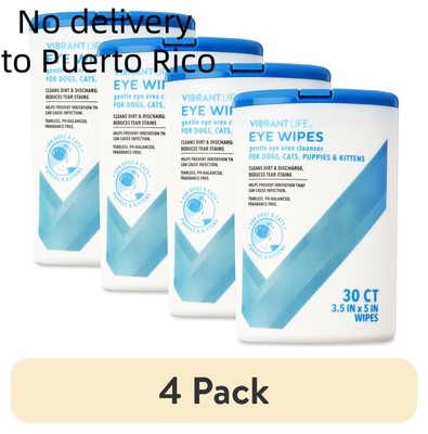 (4 Pack) Vibrant Life Eye Wipes - 30ct Tear Stain Remover for Cats & Dogs