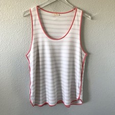 LAKE Pajamas Pink Striped Pajama Top L Pima Cotton Orange Piping Sleeveless
