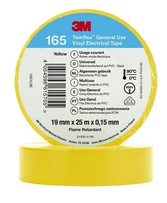3M Temflex 165 PVC-Isolierband gelb 19 mm x 25 m 10 Rollen - Bild 1 von 2