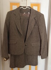 Vtg Barclay Petites 100 Wool Herringbone Skirt Set Dark Light Academia Size 6