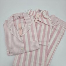 Victorias Secret Pajama Set Womens Small Short Pink White Stripe Button Front