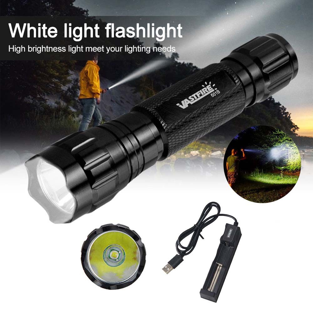500 Yards Rechargeable LED White Light Hunting Flashlight Predator Torch Battery