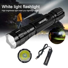 500 Yards Rechargeable LED White Light Hunting Flashlight Predator Torch Battery