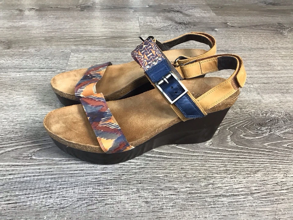 Sandalias de cuña NAOT Alpha para mujer 11 42 plataforma azul rojo azteca bohemia Foto 4 de 4