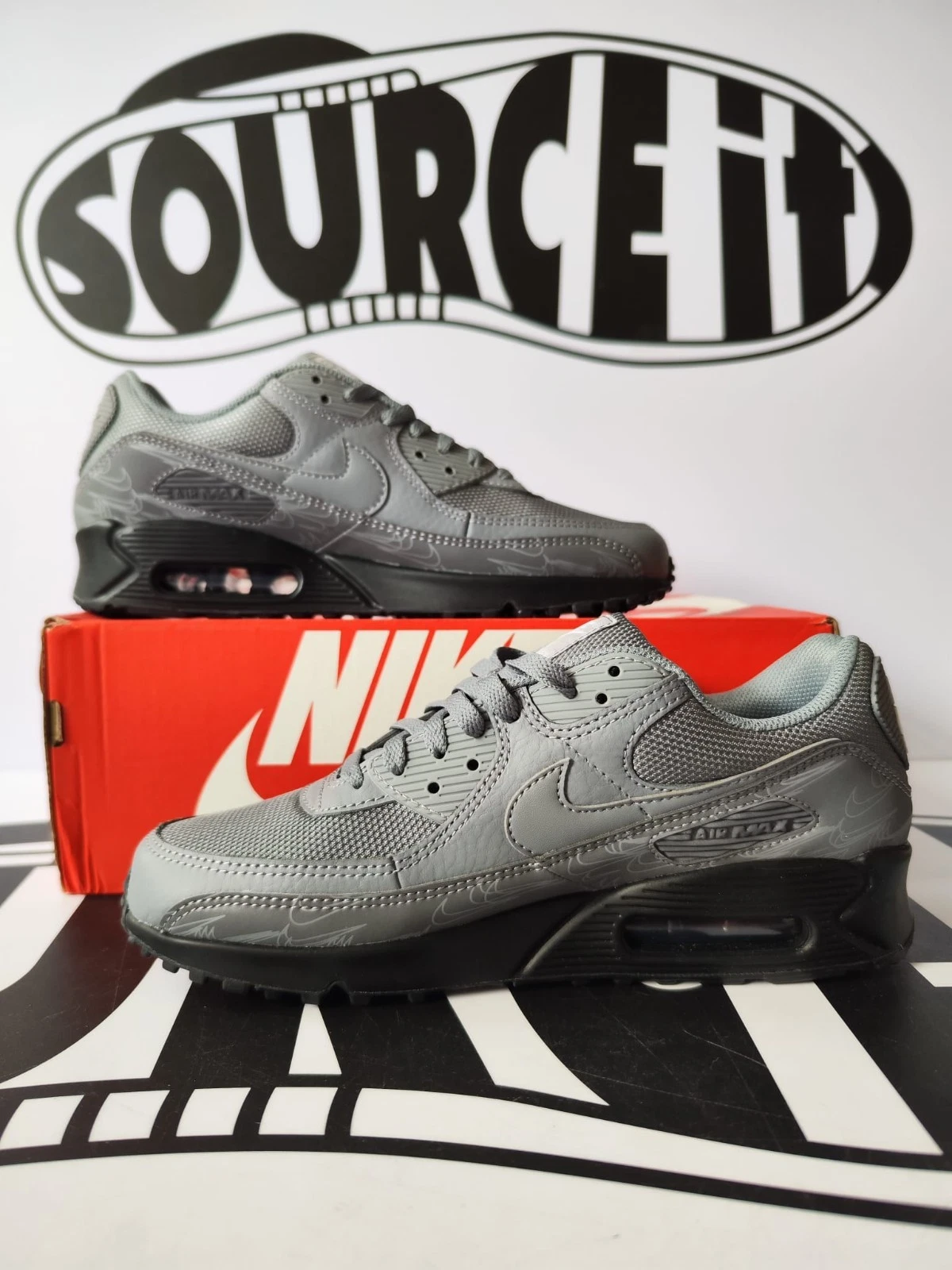 Nike Air Max 90 'Cool Grey Reflective' Cool Grey Nero 8UK 9US NUOVISSIME