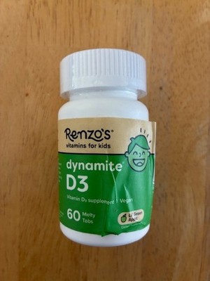 Renzo's Dynamite D3 Vitamin D3 Vegan Melty Tabs Green Apple Kids 60ct