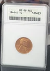 1944-S  Lincoln Cent  MS 66 RED  ANACS  Old Soapbox Holder