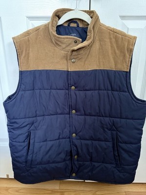J.Crew Corduroy-Yoke Puffer Vest   Navy/Tan, XL