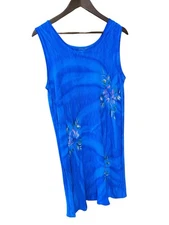 Tropical Batik Blue Dress Floral Sleeveless Vacation Sundress Sun Rayon One Size