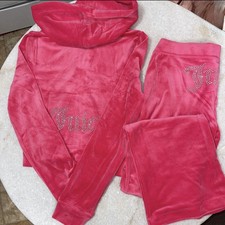 Juicy Couture y2k pink party velour rhinestone bling tracksuit size medium