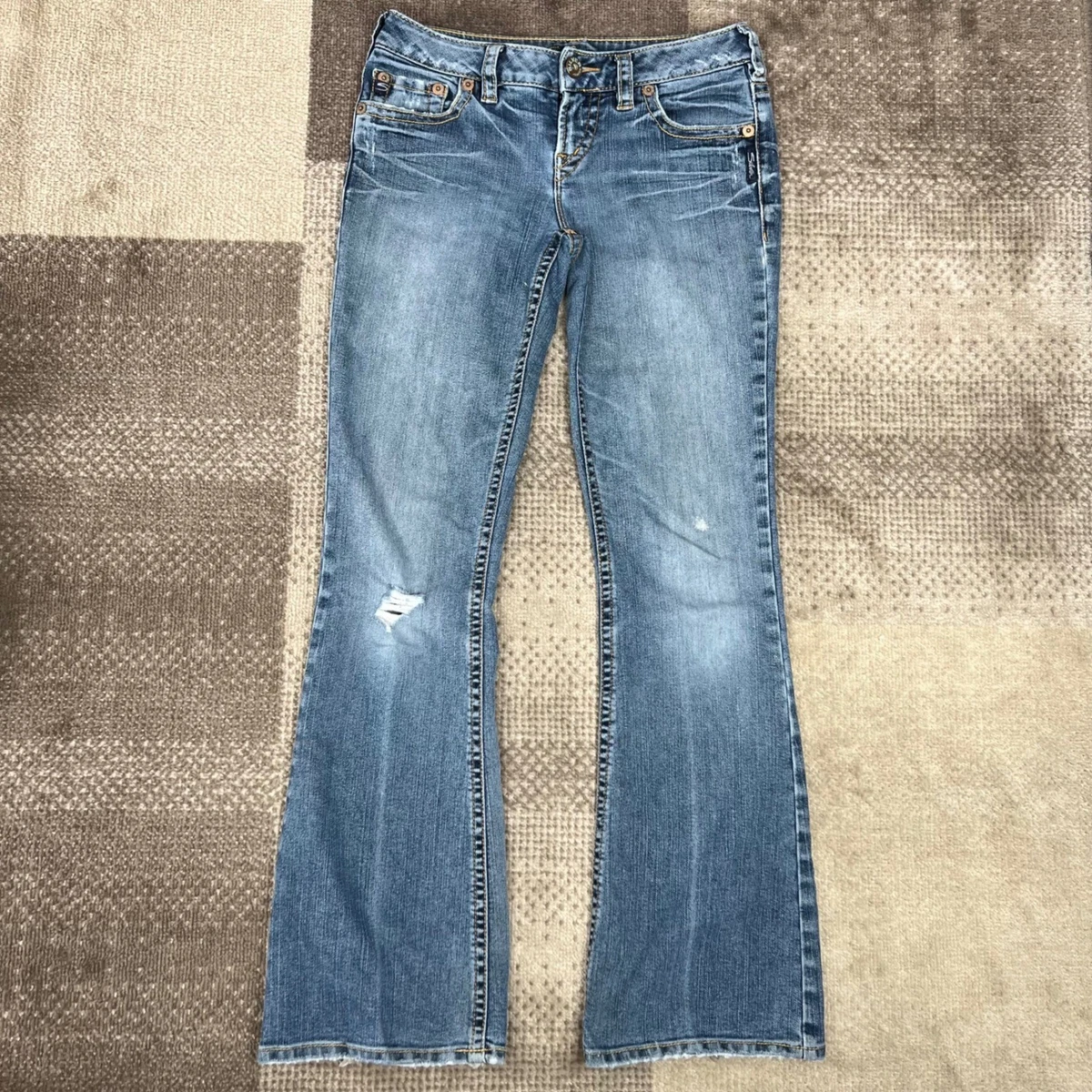 Jeans Bootcut Silver Aiko Femme Taille 26, Bleu, Taille Mid Rise, Inseam 31