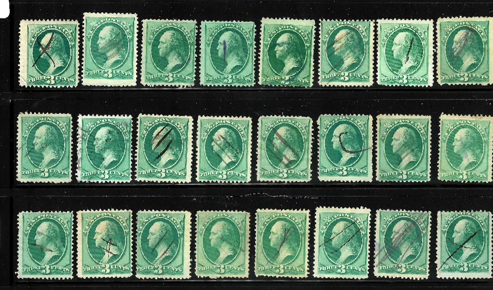 Collection 56 Sc #147 158 184 207 Shades PEN Cancels 3 Cent Washington US 32-5 - Image 3 of 4