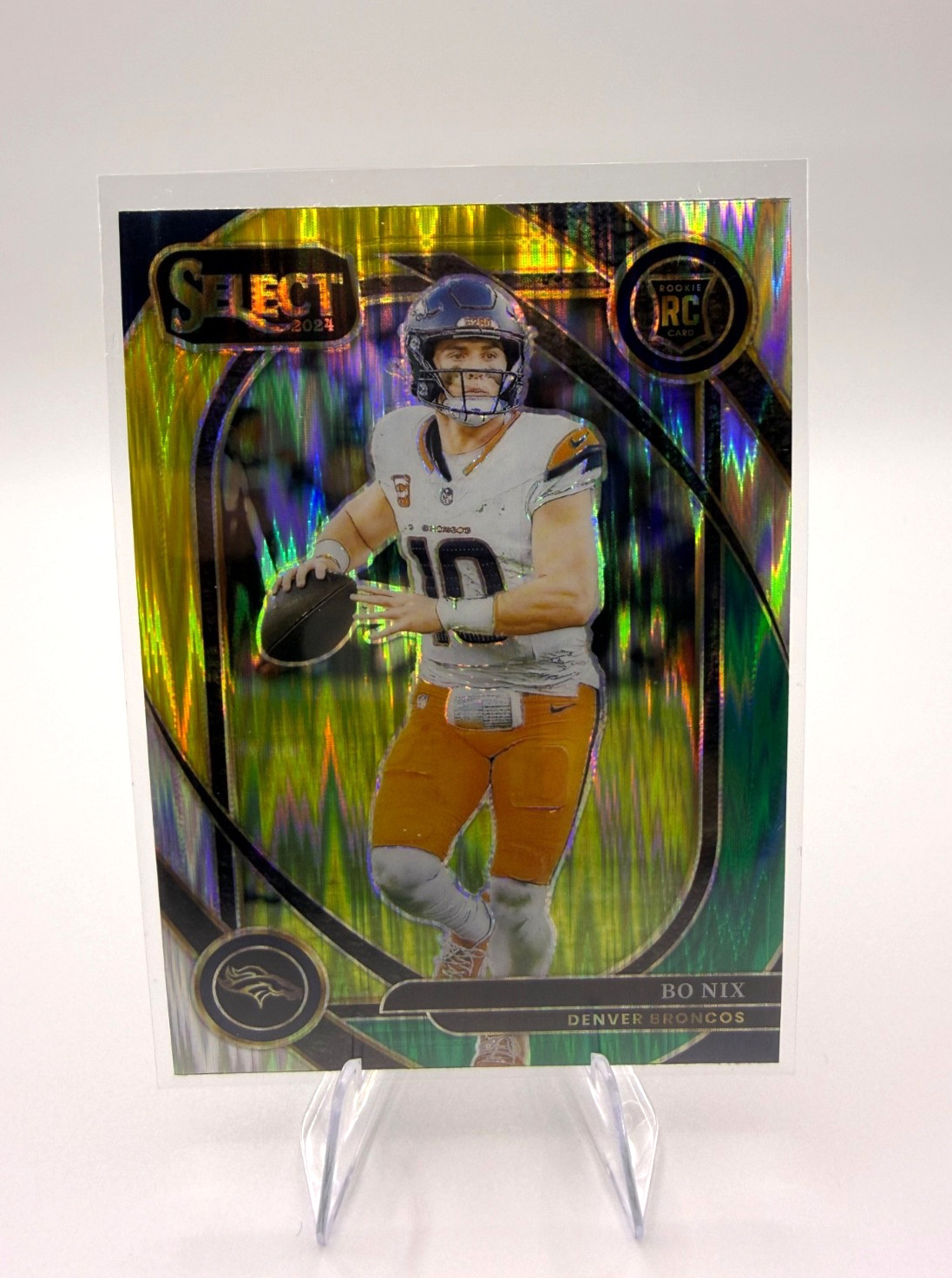 Bo Nix Rookie Card - 2024 Select Club Level Green and Yellow Shock Broncos #221