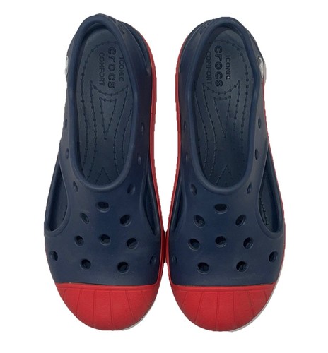 CROCS Bump It Sandalo K Navy/Rosso Relaxed Fit Bambino Taglia Junior Taglia 2 Usato in Ottime Condizioni Tg. J2 - Foto 5 di 8