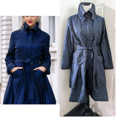 Samuel Dong Dress Jacket Size L Midnight Zebra Trench Pockets Art To Wear Belted