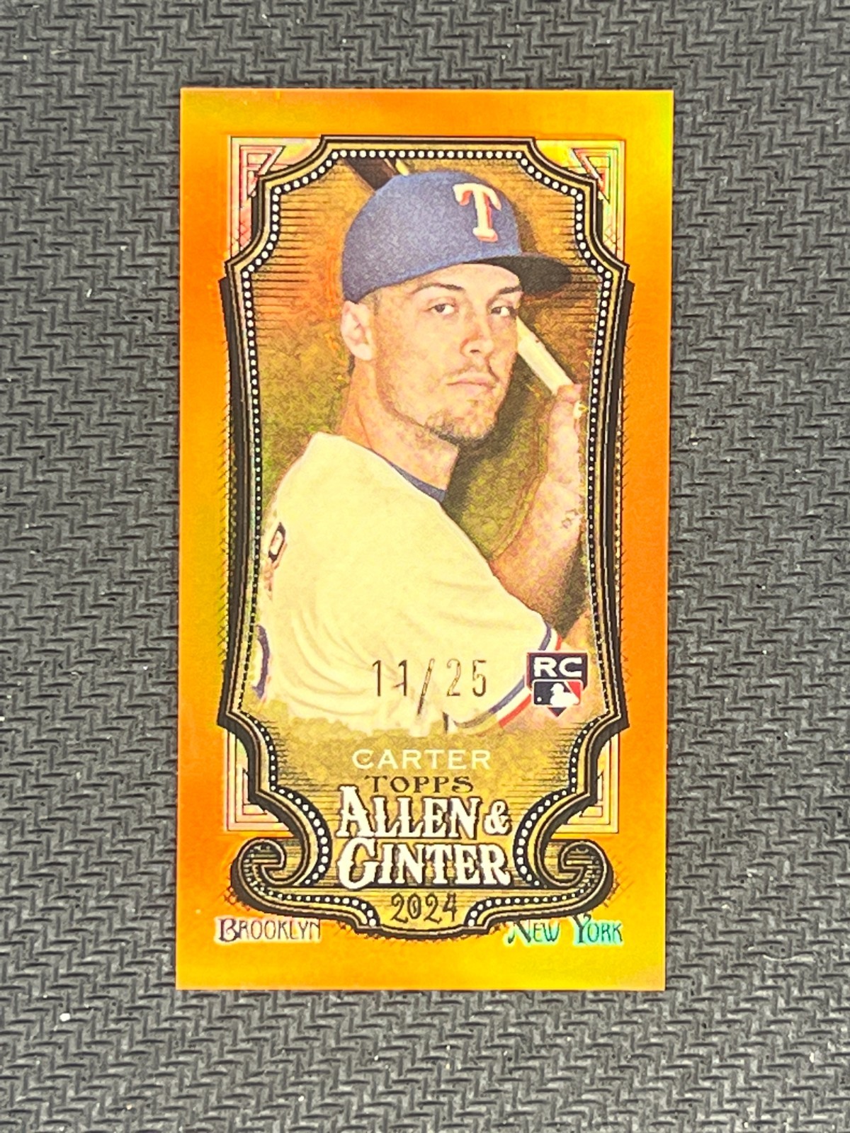 2024 Topps Allen & Ginter Mini Orange #96 Evan Carter RC Rookie 11/25 Rangers