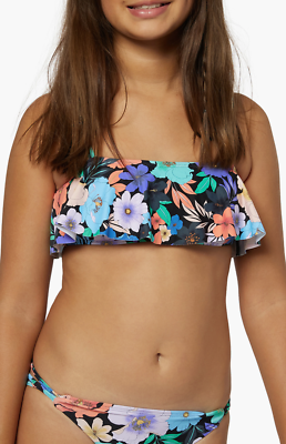 O'Neill L98659 Kids Black Abbie Floral Print Ruffle Bralette Swim