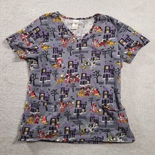 Disney Mickey Mouse Halloween Women's Scrub Top Medium Gray medical pediatric
