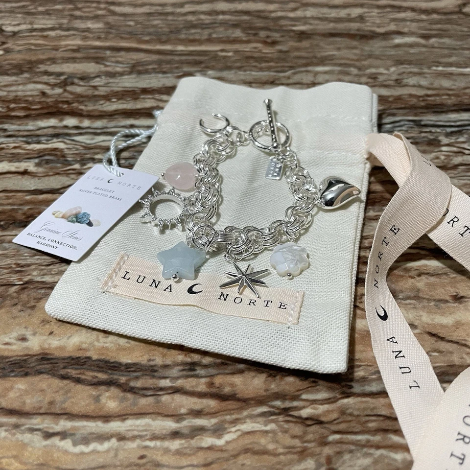 Luna Norte Jewelry Silver Toggle Bracelet Genuine Stones 7 Charm Bracelet - Image 2 of 4