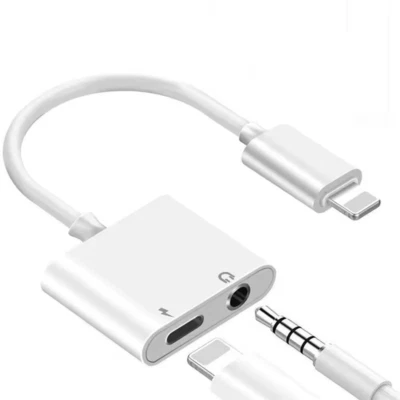 NACHTIGALL 2in1 Adapter für Apple iPhone Splitter auf Klinke Aux 3,5mm Audio Kopfhörer Weiß