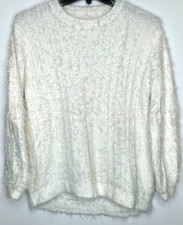ZARA Knitwear Sweater Girls 11-12 White Nylon Winter Collections Fuzzy Eggshell