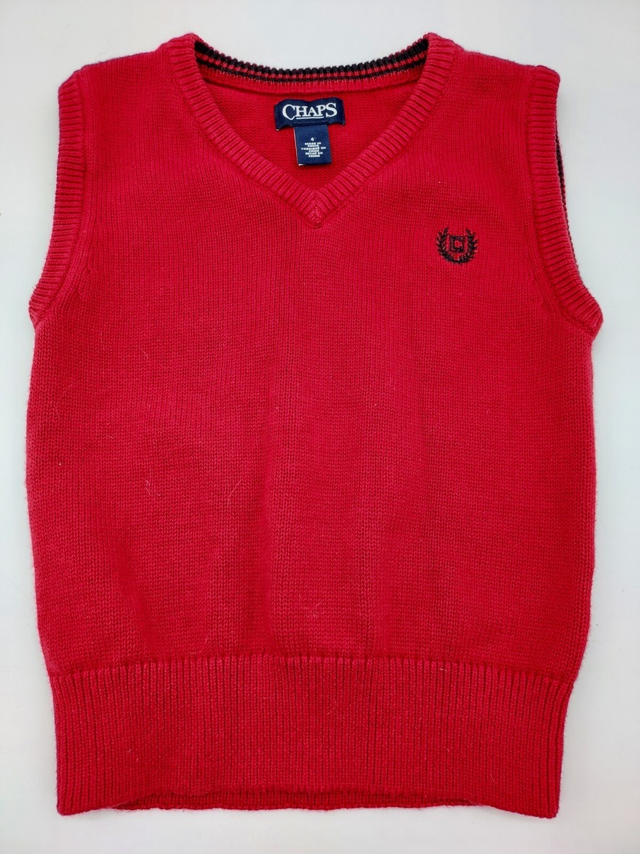 Chaps Red Knit V-Neck Sweater Vest Size 4T Toddler Boys Christmas