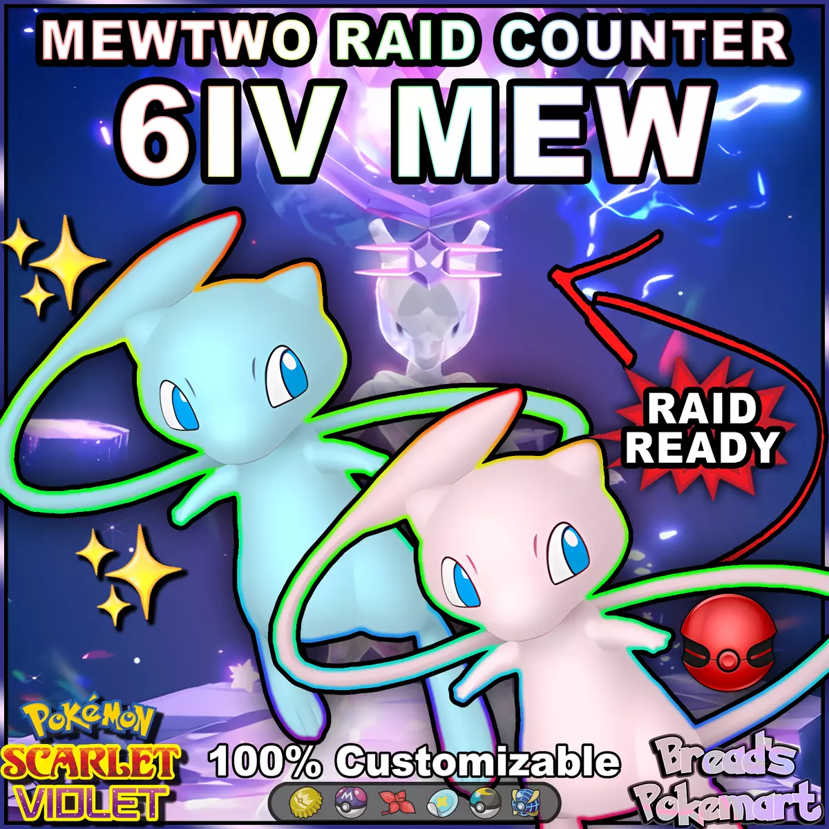 MEW SHINY/Normal 6IV Mewtwo Raid Counter ANY TERA ⚡ POKÉMON SCARLET and  VIOLET