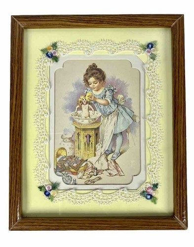 Maude Humphrey Bogart Framed Embellished Lace Print Playing Mama 8.75 x 10.75”