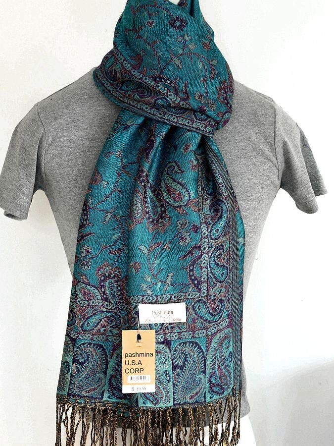 Women's Pashmina Scarf Wrap Shawl Paisley Purple Turquoise