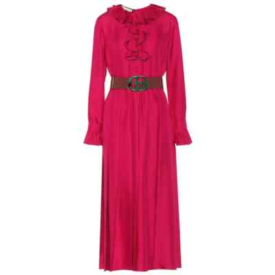 open lace back dress Gucci Pink Elasticated Waist Mini Dress with Ruffle on the Neckline an   Sellier