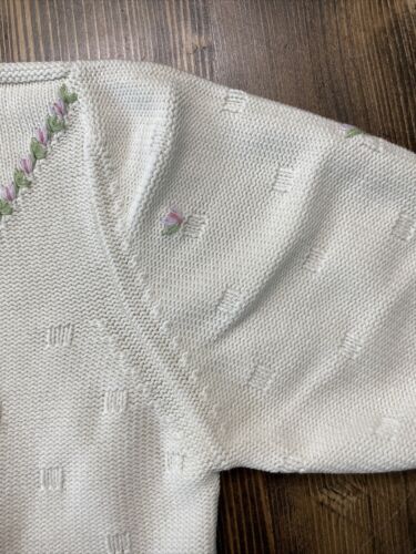 Cárdigan Blanco Bordado Floral de Colección Suéter L Acrílico Algodón Tejido - Imagen 3 de 12