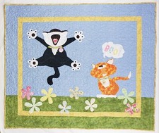 Baby Quilt Cats Flowers Handmade 43.5 X 37