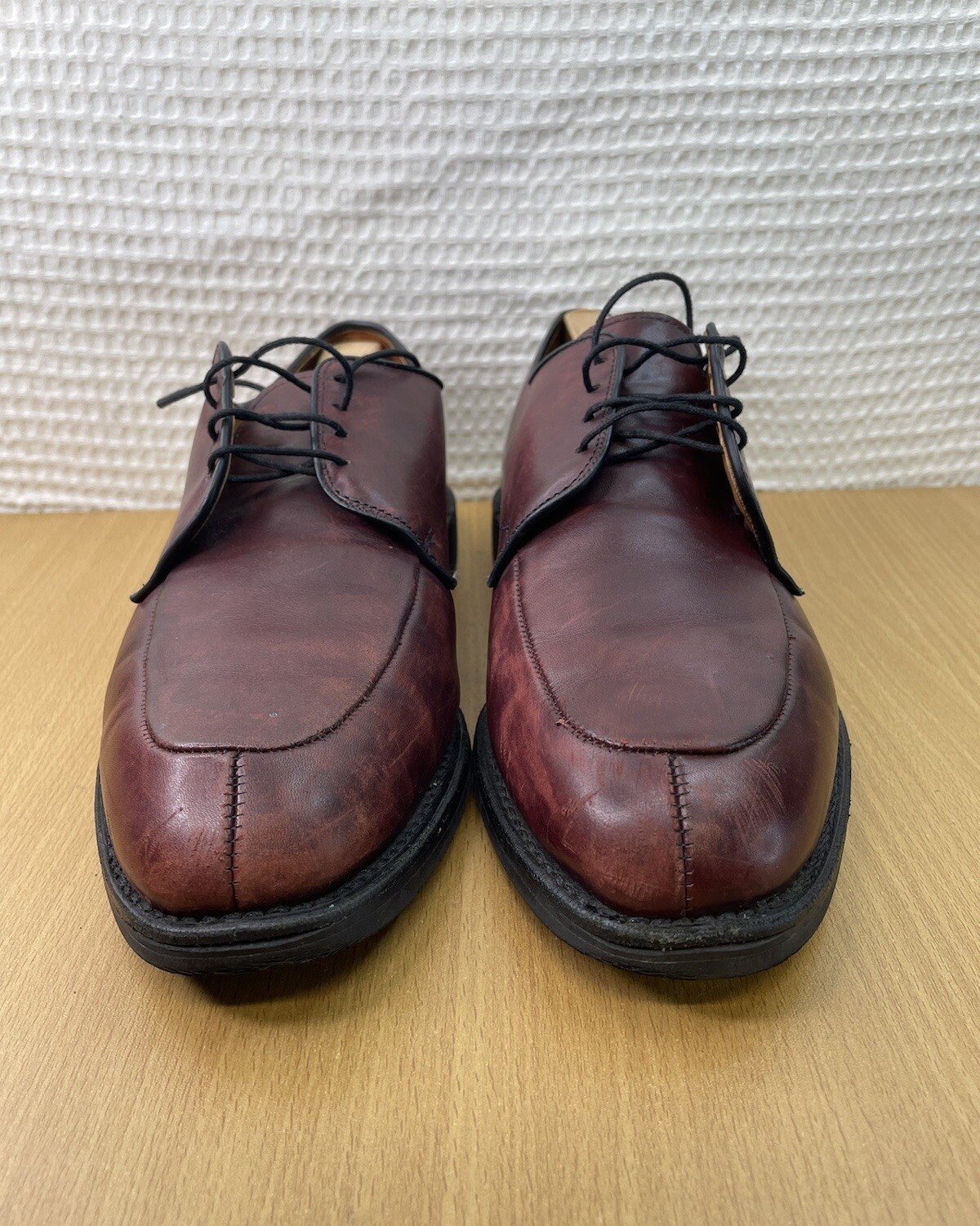 SAOLA Scarpe Allen Edmonds Kennett Derby Uomo 9 5 D Pelle Borgogna Punta Spaccata Oxford